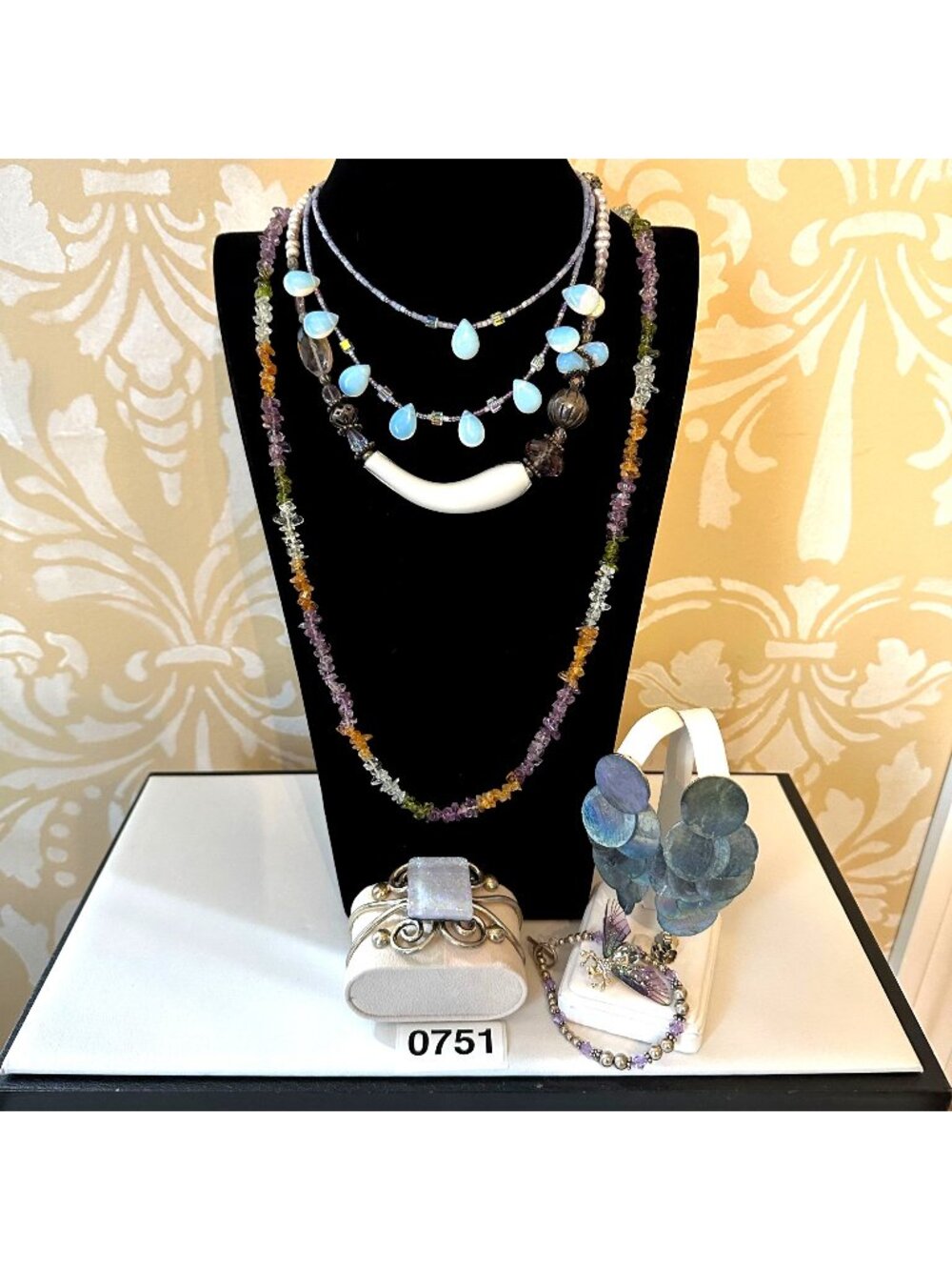 Jewelry Lot Vintage Modern Gemstone Necklace Bracelet Earrings Art Glass